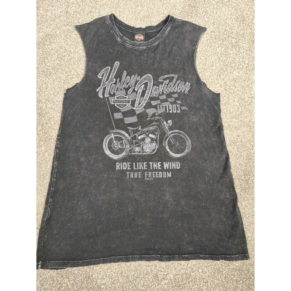 Harley Davidson Women's Distressed Graphic Tank Top Smoky Mountain M
